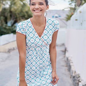 Boden Casual Jersey Dress - Santorini Blue Summer Trellis